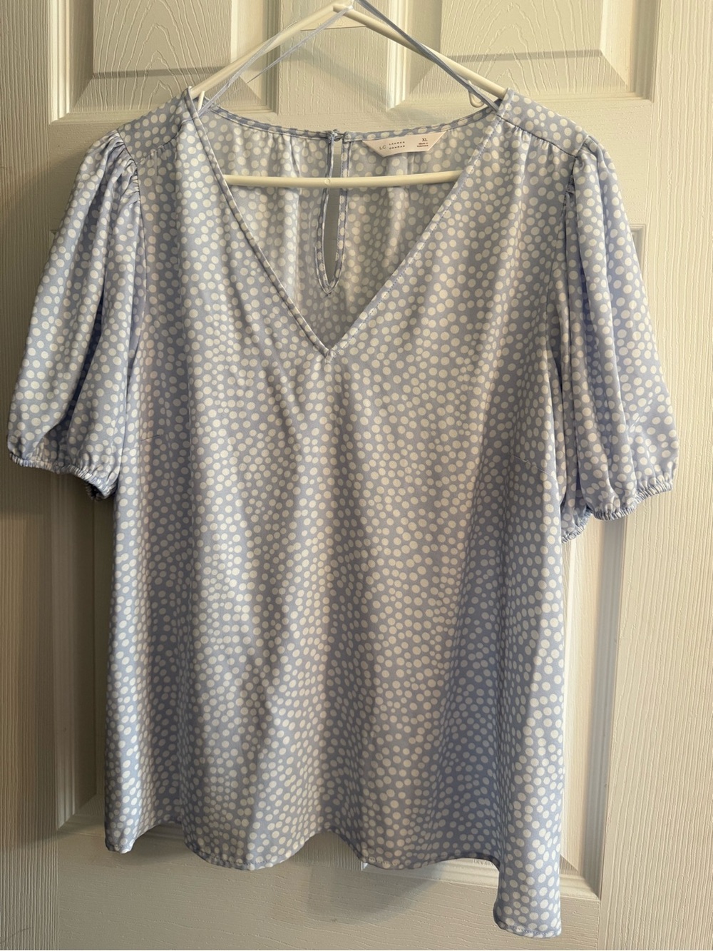 LC Lauren Conrad - Light Blue Polka Dot V‑Neck Women's Top XL